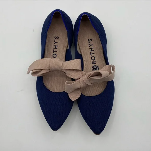 Rothy’s blue tan bow Maryjane pointed toe shoes size 9 - Picture 5 of 7